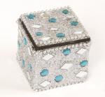 krabička mini - stříbrná s kamínky a zrcátky 4x4 cm